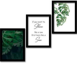 Nature Theme Wall Decor Posters for Living Room Bed Room Home and Office| Boteniacal Leaves Framed Poster for Home Decoration | Home Decor Posters with Glass Frame - set of 2 Paper Print