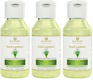 Just Herbs Hand Sanitiser - Lemongrass, Neem, Tulsi & Aloe Vera 100ml (Pack of 3) Hand Sanitizer Bottle
