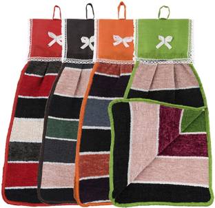 KUBER INDUSTRIES Hanging Cotton 4 Pieces Cotton Washbasin Napkin/Hand Towel for Kitchen and Bathroom (Multi) Multicolor Cloth Napkins