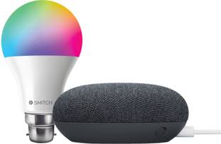 Google Nest Mini with Smitch WiFi RGB Smart Bulb 7W with Google Assistant Smart Speaker
