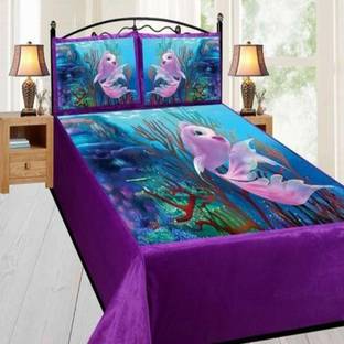 DEHATI STORE 260 TC Cotton Double 3D Printed Flat Bedsheet