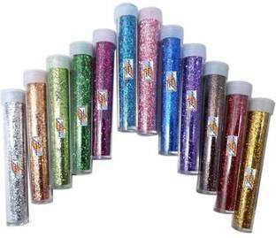 BVM PREMIUM QUALITY GLITTER SPARKLE POWDER FOR Arts & Crafts 12 tubes