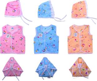V.B.K New Born Baby Cloth Set Of Zhabla, Cap and Nappy (Langot), Set Of 3, Cotton Cloth Material, 0-3 Months
