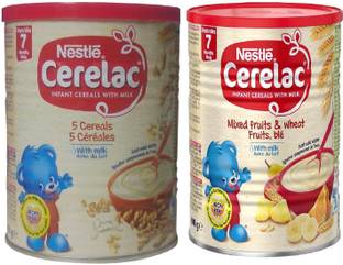 NESTLE Combo 400g (Pack of 2) - 5 Cereals With Milk + Mixed Fruits & Wheat With Milk Cereal