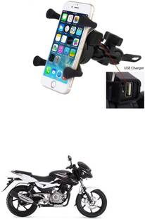 Znee Smart X-Grip Bike Mobile Charger & Phone Holder (5V-2A Black) -Bajaj Pulsar 180 DTS-i Bike Mobile Holder