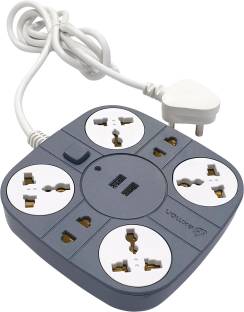 Axmon Extension Cord with 2 USB Charging Ports and 6 Socket - 10 Amp Heavy Duty Multiplug Extension Board for Multiple Devices Smartphone Tablet Laptop Computer - Grey 10 A Three Pin Socket