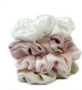 PANKSHRI ENTERPRISE Silk Satin Hair Ties Scrunchies Hair Elastic Hair band Large Pack of 4 Rubber Band