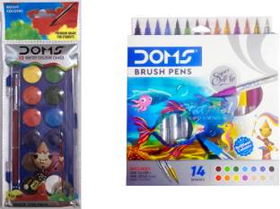 DOMS Brush Pen 14 Shades and 12 Shades Water Color Cake