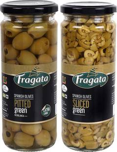 Fragata Pitted Green Olives 440g & Olives Sliced Green 450g Olives for Pizzas and Salads Olives