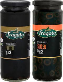 Fragata Combo of Pitted Black Olives 440g & Olives Sliced Black 430g Olives for Pizzas and Salads Olives