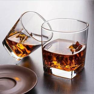 SARDAR CREATION (Pack of 2) (Pack of 2) Square Stylish and Elegant Old Fashioned Crystal Whiskey Scotch Glass Set of 2 (Whiskey Glasses Glass Set Whisky Glass