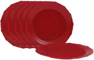 Cutting EDGE Designer Plates (Dark Red) Set of 6 (Plastic) Dinner Plates for Families | Daily Use | Parties | Unbreakable | Kid Friendly | Microwave Safe | Dishwasher Safe | (Fancy) Dinner Plate
