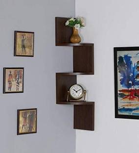 KraftStics Wooden wall zig zag shelf ( number of shelf 3 Brown) Wooden Wall Shelf