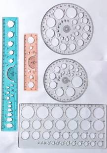 clipper CIRCLE MASTER 1+PROTECTOR 25,16 CIRCLES, SCALE 12",6" SET OF 5 PCS Ruler