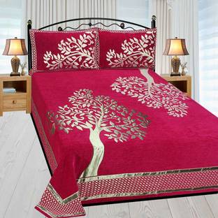 MAHI TEXTILES 500 TC Velvet Double Printed Flat Bedsheet