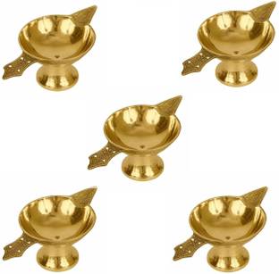 De-Ultimate Pack of 5 Pcs Pure Brass Akhand Laxmi Deepak Pital Diya /Deepak for Arti Puja / Worship/Spirtual/Religion and Devotion Brass (Pack of 5) Table Diya Set