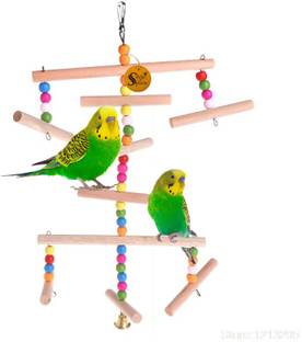 Sage Square Giant Playful Natural Wooden Bead Swing Toy for Parrot, Budgies, Cockatiel, Lovebird, Budgerigar, Sun Conure, Finch, African Grey, Canary, Cockatoo, Macaw Birds Wooden Perch, Training Aid, Stick For Bird