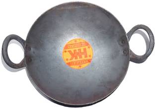 Super HK Iron/Loha/Lokhand Black Premium Durable kadhai for Cooking with Handle Branded Kadhai 25.4 cm diameter 1.75 L capacity