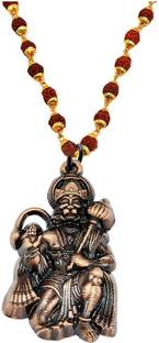 Shiv Jagdamba Religious Jewellery Lord Pawan Putra Hanuman Locket With Gold Plated Cap Panchmukhi Rudraksha Mala Brass Plated Brass, Wood Necklace