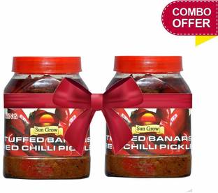 Sun Grow Combo of Organic Homemade Pickles Stuffed Banarsi Red Chilli (Real Taste of Banaras Pickles) (Pack of 2) 2Kg Red Chilli Pickle