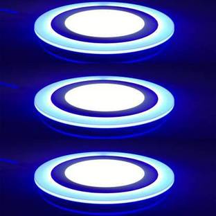 Online Generation 12 watt (6+3) LED Round Panel Light Ceiling POP Down Indoor Light LED 3D Effect Lighting (Double Color) BLUE & White Ceiling Lamp, 2 Years warranty(pack of 3) Recessed Ceiling Light Ceiling Lamp