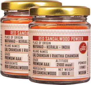 क्लेव ऑर्गेनिक इंडिया लाल चंदन / रक्त चंदनम / लाल चंदन पाउडर (100g) - 2 का पैक 200 g