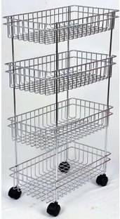 SKCart 4 Layer Stainless Steel Fruit and Vegetable Storage Stand Basket Trolley Modern Stainless Steel Kitchen Trolley