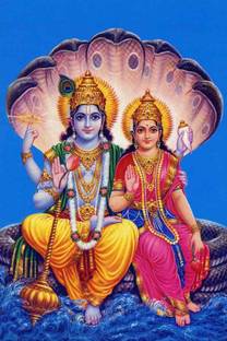 Lord Vishnu Laxmi Waterproof Vinyl Sticker Poster || can1763-1 Fine Art Print