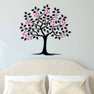 Asian Paints 49 cm Pink Flower Tree Vinyl Wall Sicker Removable Sticker