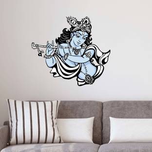 Asian Paints 52 cm Lord krishna with Flute Vinyl Wall Sicker Removable Sticker