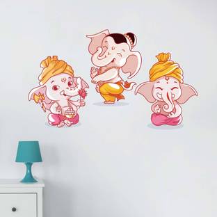 Asian Paints 68 cm Cute Ganesha Trio Vinyl Wall Removable Sticker