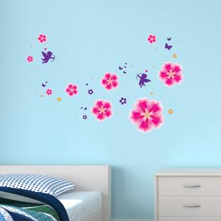 Asian Paints 55 cm Flowers & Cupids Vinyl Wall Sicker Removable Sticker