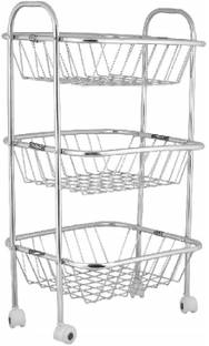 Dream Mart 3 Layer Square Vegetable and Fruit Trolley/Basket/Stand For Modern Kitchen Storage Rack Stainless Steel Kitchen Trolley Stainless Steel Kitchen Trolley
