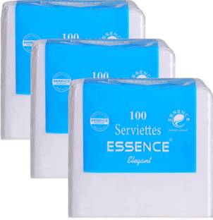 ESSENCE Tissue Paper Napkins Plain Table Top Napkins Blue - 100 Serviettes (Pack of 3) Blue Paper Napkins