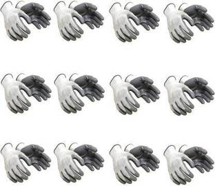 STYLERA Superior quality (12 pair) anti cut safety hand gloves pvc coated gray white Nylon  Safety Gloves