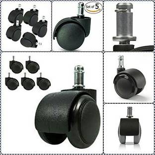 Seltos Office Chair Wheels Heavy Duty Pin Type ,Set of 5 Black, Load Capacity- 250 kg Fixed Furniture Caster