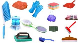 GTE All in One Cleaning Duster, Broom, Toilet Brush, Scrub Pad, Cleaning Cloth, Dustpan, Cleaning Wipe, Kitchen Wiper, Floor Wiper, Glove, Cleaning Brush