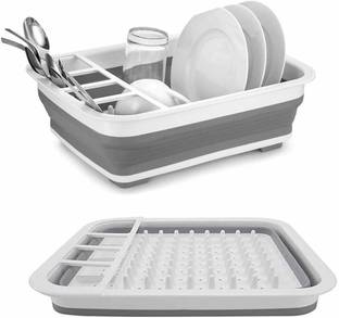 bharat shopping hub Utensil Kitchen Rack Plastic Drain Sink Storage Basket Multi Function Folded Dish Tub
