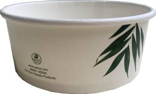 Aecoz Silver Plated Storage Bowl Disposable Paper Bowl 450 ml (Container /Cup) with Lid - Eco friendly, 100% Biodegradable (pack of 25)