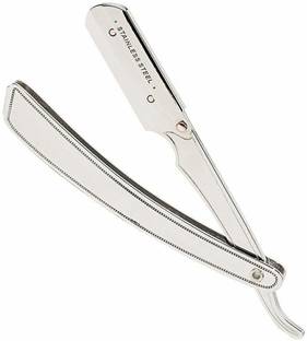 United Silver Stainless Steel Straight Barber Folding Hair Salon Razor, Men