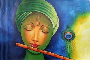 Lord Radha Krishna Religious Painting Poster Waterproof Vinyl Sticker for Home Decor || (24X18 inches) can1357-2 Fine Art Print