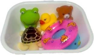 Vibgyor Products Toddler Baby Bathtub Bathing Chu Chu Squeeze Bath Toys Non-Toxic BPA Free, Animal Shape (Set of 5) Bath Toy
