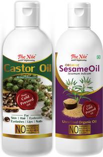 The Nile 100% Pure Castor Hair Oil, Cold Pressed, To Support Hair Growth 150 ML + 100 % Pure and Natural Organic Sesame Oil for Skin and Hair 200 ML (Combo Offer of 2 Bottle) (350 ML) Hair Oil