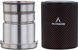 Atlasware Stainless Steel Leak Resistant Leak Proof Unique Insulated Lunch Box 3 Containers Lunch Box