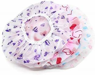 AVEU Reusable Printed Shower Cap with Elastic Band for Home Use/Salons/Spa/Hair Treatment/Beauty Parlours for Both Men and Women Bathing Accessor (Multicolour) -Set of 3 Pieces