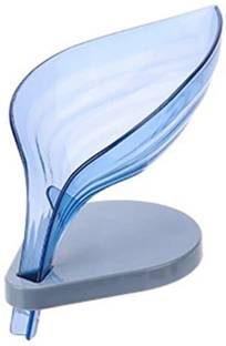 DAITORY Leaf Shape Bathroom Soap Box Dish Storage Tray Holder Non Slip Drain Case Gadget (Blue)