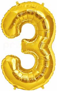 Propsicle Solid 16" Inch 3 Year Golden Foil Balloon / 3 Number Foil Balloon for Birthday Party Decoration / Three No. Gold Balloon for Kids Happy Birthday - Pack of 1 Balloon