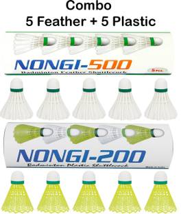 Nongi Combo Feather Plastic Shuttle  - White, Yellow
