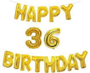 Offer99 Solid Happy Birthday with Number " 36 " Decoration Golden Foil Balloons for Birthday/Party & Decorations Letter Balloon Letter Balloon