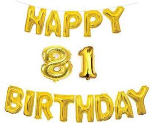 Offer99 Solid Happy Birthday with Number " 81 " Decoration Golden Foil Balloons for Birthday/Party & Decorations Letter Balloon Letter Balloon